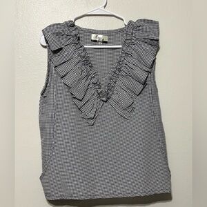 Vintage Black and White Checkered Ruffle Blouse